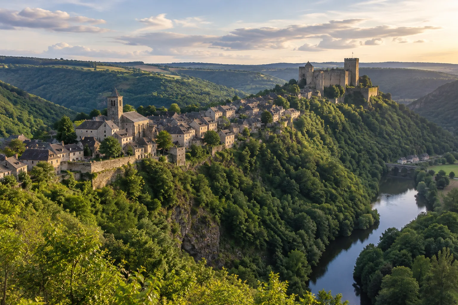 Le village médiéval de Najac s’étire sur une crête au-dessus de la vallée de l’Aveyron.