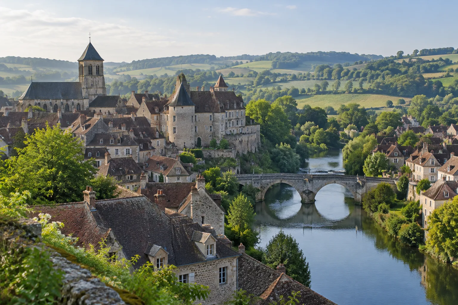 Les toits de Semur-en-Auxois dominent l’Armançon et les collines de l’Auxois.