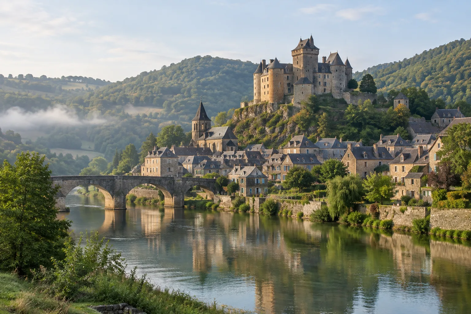 Le village d’Estaing et son château dominent les rives du Lot.