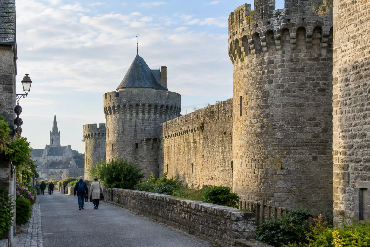 Les remparts de Guérande éclairés par la lumière douce du matin.